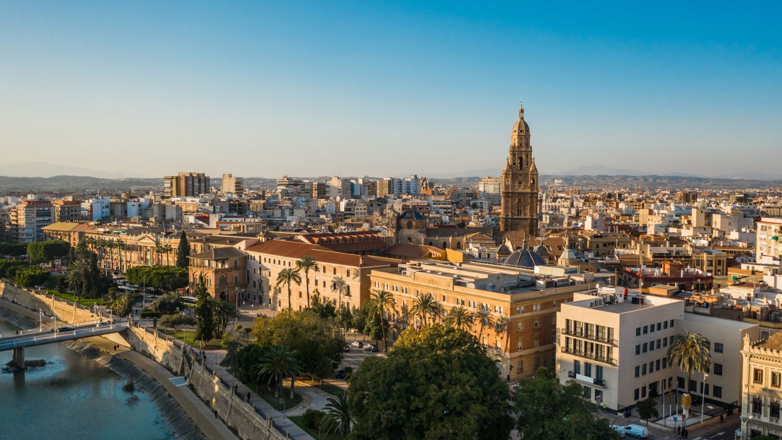 Cityscape of Murcia before sunset. Aerial view